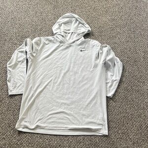 Nike White Hooded tshirt Dri-Fit XL light light gray, white (not a bright white)
